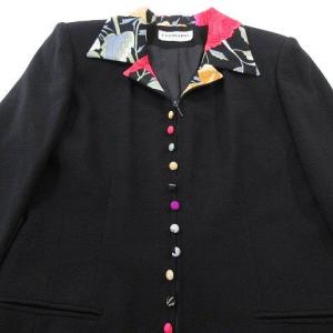 LEONARD PARIS 美品 ヴィンテージ コート アウター ウール 花柄 総裏地 40 Lサイズ相当 黒 ブラック IBO33