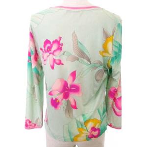 LEONARD PARIS シルク 長袖 カットソー トップス 薄手 花柄 40 Mサイズ相当 緑 ライトグリーン IBO33