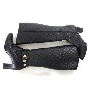 GIANNI VERSACE ロング ブーツ ヒール サンバースト キルティング サイドジップ 36 23.0?p相当 黒 ブラック