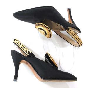GIANNI VERSACE パンプス ハイヒール メデューサ ラインストーン バックストラップ 36 ブラック
