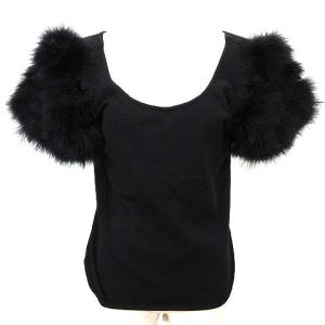 ノースリーブ カットソー フェザー ウール XL 黒 ブラック U90