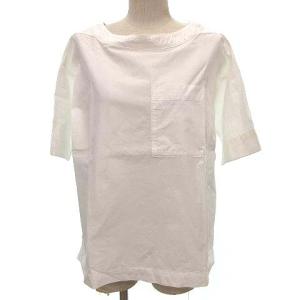 美品 近年 ワイド 半袖 カットソー ボートネック コットン 2 M 白 ホワイト U90