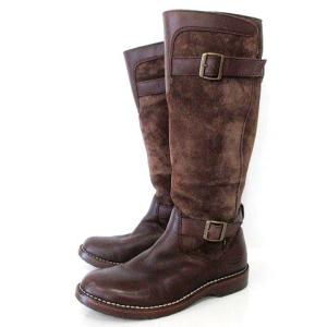 Dunwich ムートン ロング ブーツ ベルト シープスキン スエード 25cm ブラウン IBO33