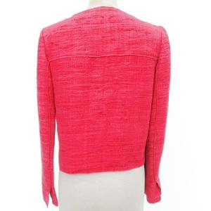 PRADA 国内正規 ノーカラージャケット シルク ツイード 38 S マゼンタ ピンク IBO33 A0118