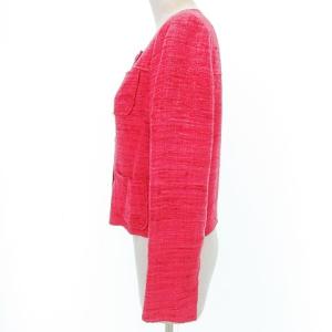 PRADA 国内正規 ノーカラージャケット シルク ツイード 38 S マゼンタ ピンク IBO33 A0118