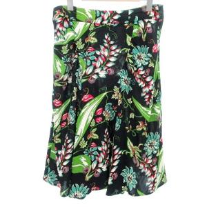 PRADA 国内正規 花柄 フレア スカート レーヨン 42S L?XL 黒 ブラック IBO33 A0118