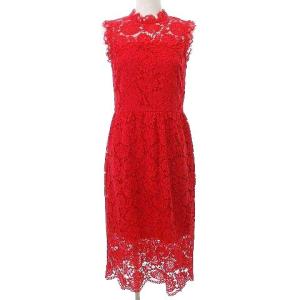 kate spade new york レース ワンピース ミディ丈 ノースリーブ スリム ドレス 2 赤 レッド IBO33