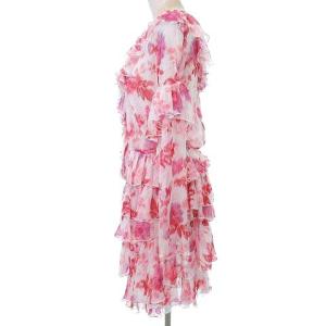 MSGM 美品 近年 フローラル ラッフル ドレス ワンピース ミニ アシンメトリー フリル シフォン シースルー 長袖 38 Sサイズ