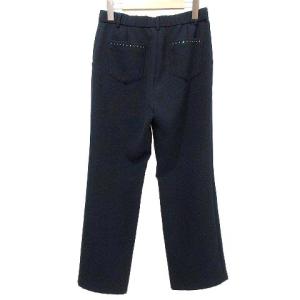 LEONARD SPORT 近年 スラックス ゴルフパンツ ラインストーン ストレッチ 薄手 スポーツ カジュアル 40 紺 ネイビー IBO33