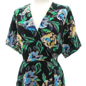 近年 ラップ ワンピース 花柄 シルク混 半袖 国内正規 2 黒 ブラック IBO33