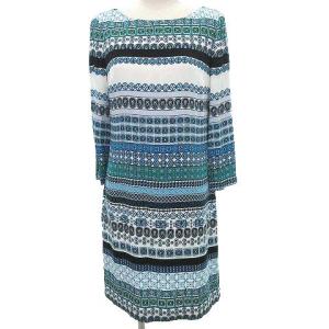 総柄 シルク ワンピース ひざ丈 プリント 国内正規 2 青 ブルー IBO33