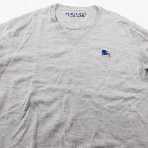 BURBERRY BLACK LABEL ニット セーター Vネック 長袖 トップス ポニー ロゴ刺繍 2 Mサイズ相当 グレー 国内正規 IBO33