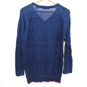 BURBERRY BLACK LABEL 美品 ニット セーター Vネック リネン 長袖 トップス ポニー ロゴ刺繍 3 Lサイズ相当 紺 ネイビー IBO33