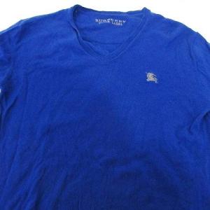 BURBERRY BLACK LABEL ニット セーター Vネック 長袖 トップス ポニー ロゴ刺繍 2 Mサイズ相当 青 ブルー 国内正規 IBO33