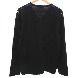BURBERRY BLACK LABEL ニット セーター アーガイルチェック 長袖 Vネック トップス 3 Lサイズ相当 黒 ブラック IBO33