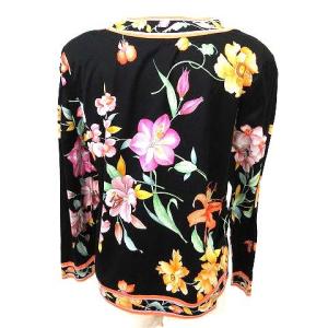 LEONARD FASHION 美品 ノーカラージャケット お花柄 コットン L ブラック