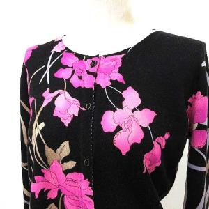LEONARD PARIS カーディガン シルク ニット お花柄 F M 黒 ブラック IBO33