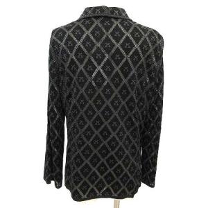 LEONARD FASHION タグ付 ニットジャケット 透け感 総柄 シルク 42 M ダークグレー IBO33