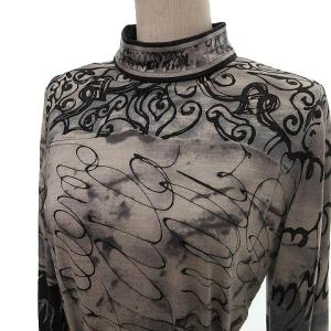 LEONARD FASHION ハイネックワンピース 総柄 ウール シルク混 L グレー