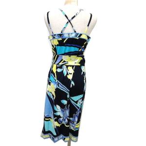 LEONARD FASHION 美品 キャミ ワンピース ロング ベルト 花柄 コットン L 紺 ネイビー IBO33