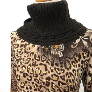 LEONARD 美品 ヒョウ柄 チュニック タートルネック ニット ウール M 茶 ブラウン IBO33
