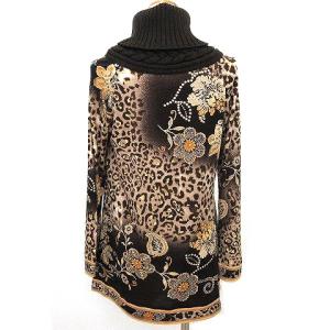 LEONARD 美品 ヒョウ柄 チュニック タートルネック ニット ウール M 茶 ブラウン IBO33