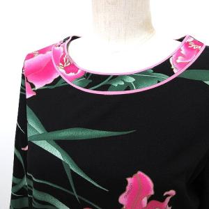 LEONARD FASHION 美品 長袖 カットソー 花柄 L 黒 ブラック ピンク IBO33