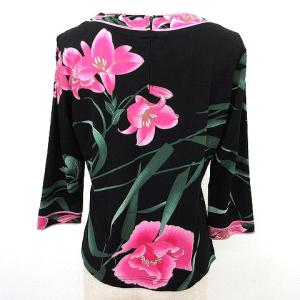 LEONARD FASHION 美品 長袖 カットソー 花柄 L 黒 ブラック ピンク IBO33