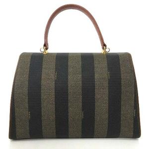 FENDI ペカン ハンドバッグ フラップ ストライプ 茶 黒