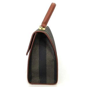 FENDI ペカン ハンドバッグ フラップ ストライプ 茶 黒