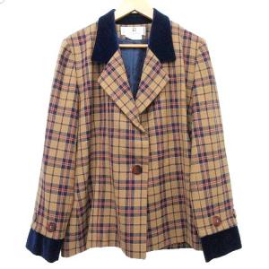 GIVENCHY 美品 スカート スーツ チェック柄 ベロア ラペル切替 ジャケット 総裏地 イタリア製 国内正規 42 大きいサイズ ベージュ