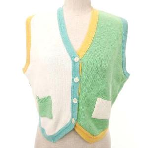 スポーツ SPORT ヴィンテージ ニット ジレ ベスト チョッキ トップス ショート丈 M 緑 ライトグリーン RRR