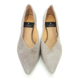 LANVIN COLLECTION パンプス カッティング スエード チャンキーヒール ビジネス カジュアル ドレス 23cm グレージュ