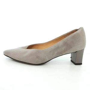 LANVIN COLLECTION パンプス カッティング スエード チャンキーヒール ビジネス カジュアル ドレス 23cm グレージュ