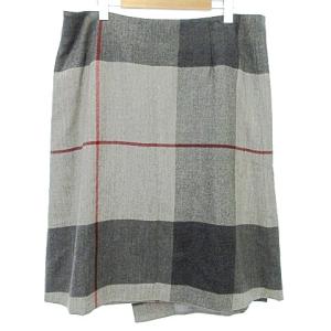 GIVENCHY ヴィンテージ ひざ丈 巻き ラップ スカート ウール チェック 44 3XL相当 大きいサイズ グレー U180 A0130