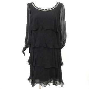 Grace Class シルク シフォン ワンピース ティアード ネック ビジュー シアースリーブ ドレス パーティー 二次会 お呼ばれ 36 黒