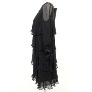 Grace Class シルク シフォン ワンピース ティアード ネック ビジュー シアースリーブ ドレス パーティー 二次会 お呼ばれ 36 黒