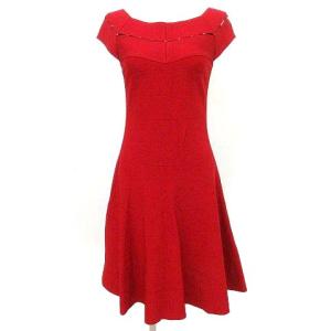 EPOCA 近年 美品 ノースリーブ ワンピース ひざ丈 デコルテビーズ ストレッチ スリム ドレス 38 赤 レッド U180