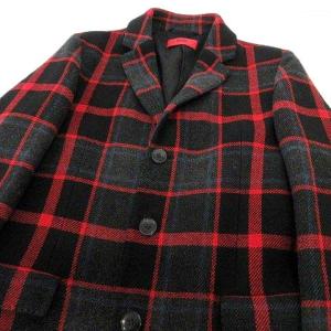 HUGO BOSS チェスターコート ロング チェック スリム ジャケット 国内正規 46 レッド