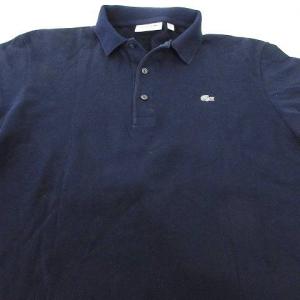 LACOSTE スリムフィット 近年 白ワニ ポロシャツ 半袖 カットソー トップス ロゴ L 紺 ネイビー IBO35