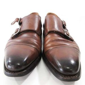 Crockett & Jones ダブルモンク ビジネスシューズ 革靴 フォーマル ストレートチップ 5E 25.0?p 茶 ブラウン IBO35