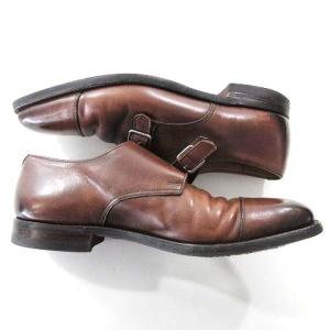 Crockett & Jones ダブルモンク ビジネスシューズ 革靴 フォーマル ストレートチップ 5E 25.0?p 茶 ブラウン IBO35