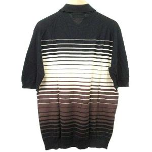 JOHN SMEDLEY × MARUZEN ニット ポロシャツ 半袖 ボーダー 薄手 トップス 英国製 M 黒 ブラック U180