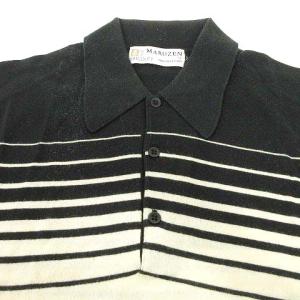 JOHN SMEDLEY × MARUZEN ニット ポロシャツ 半袖 ボーダー 薄手 トップス 英国製 M 黒 ブラック U180