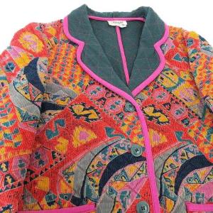 MISSONI DONNA ヴィンテージ キルティング ジャケット 総柄 コーデュロイ イタリア製 約XLサイズ オレンジ系 IBO35