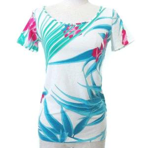 PARIS LABEL FUCHSIA 花柄 カットソー 半袖 ストレッチ トップス イタリア製 36 白 ホワイト IBO35