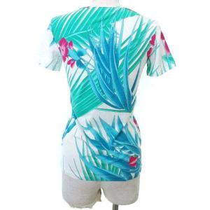 LEONARD PARIS LABEL FUCHSIA 花柄 カットソー 半袖 ストレッチ トップス イタリア製 36 白 ホワイト IBO35