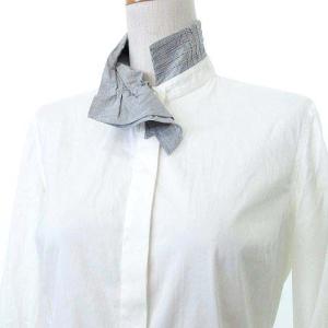 BRUNELLO CUCINELLI フリル ドレスシャツ 長袖 ラインストーン ストレッチ イタリア製 国内正規 S 白 ホワイト IBO35