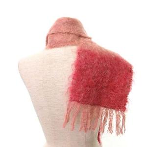 LOEWE 美品 モヘヤ マフラー ストール ロゴ刺繍 グラデーション フリンジ 国内正規 ピンク IBO35