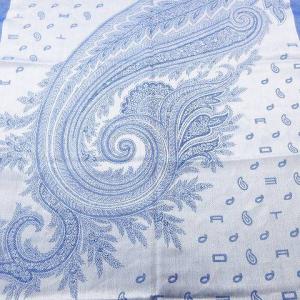 ETRO 美品 近年 シルク混 大判 ストール フリンジ 肩掛け ウール ペイズリー柄 青 ブルー IBO35